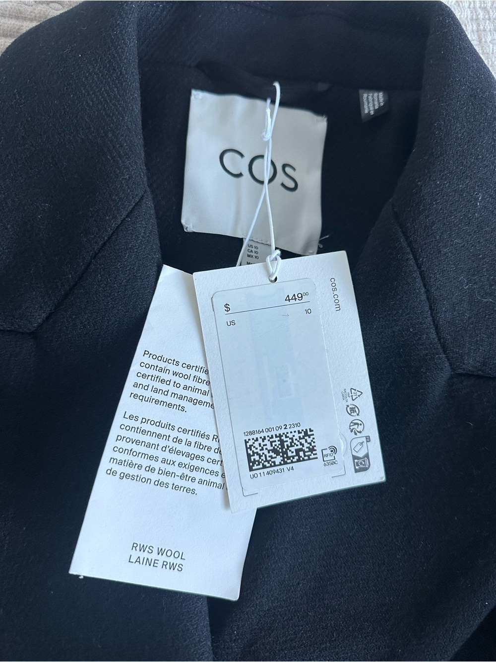 NWT COS Black Tailored Wool Double-Breasted Long Coat with tags - Picture 5 of 5